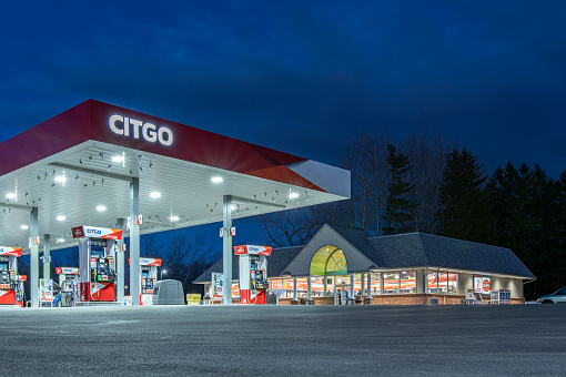 New Hartford, New York - Apr 1, 2020: Citgo Gas Station Exterior, Citgo Petroleum Corporation is a US-based Refiner, Transporter and Marketer of Transportation Fuels, Lubricants, Petrochemicals.