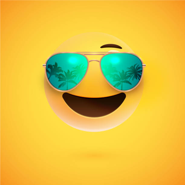 화려한 배경에 선글라스와 높은 상세한 3d 스마일, 벡터 일러스트 - glasses sun sunlight summer stock illustrations