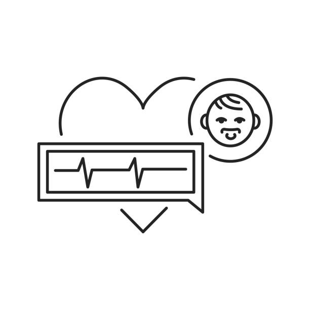 Pediatric cardiology black line icon. Pulse measurement, heart diagnosis in children. Pictogram for web page, mobile app, promo. UI UX GUI design element Pediatric cardiology black line icon. Pulse measurement, heart diagnosis in children. Pictogram for web page, mobile app, promo. UI UX GUI design element. baby heart rate stock illustrations