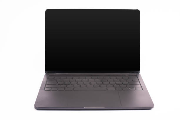 istock black and modern laptop with blank screen isolated on white 1216365486