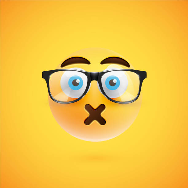 ilustraciones, imágenes clip art, dibujos animados e iconos de stock de emoticono amarillo 3d con anteojos, ilustración vectorial - 13603