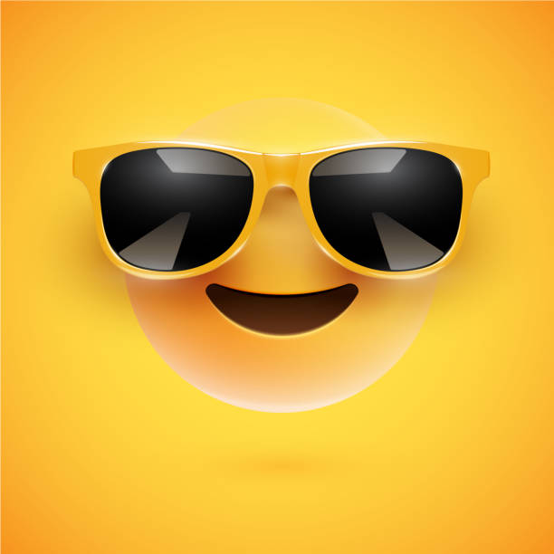 화려한 배경에 선글라스와 높은 상세한 3d 스마일, 벡터 일러스트 - glasses sun sunlight summer stock illustrations