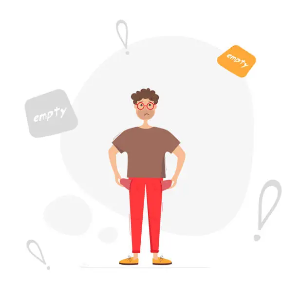 Vector illustration of Man with empty pockets