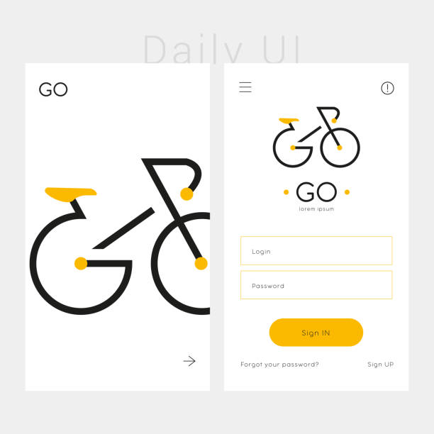 App design template with bicycle App design template with bicycle. Concept minimalism interface design. Logo design "GO". Modern flat design template bicycle designs stock illustrations