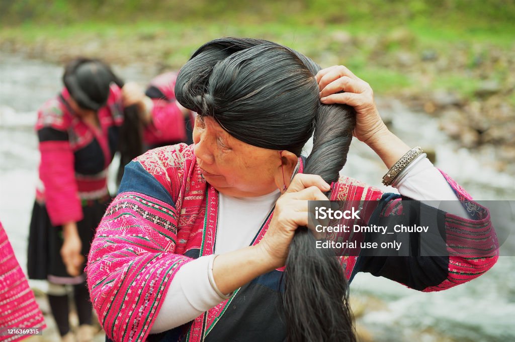 Women Brush And Style Long Hair In Longji Village China Stock Photo -  Download Image Now - iStock