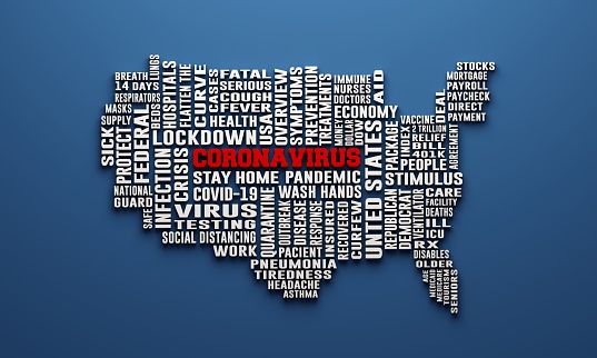 USA Coronavirus Map with text for health advertisement and prevention. Campaign through the United States to prevent propagation.