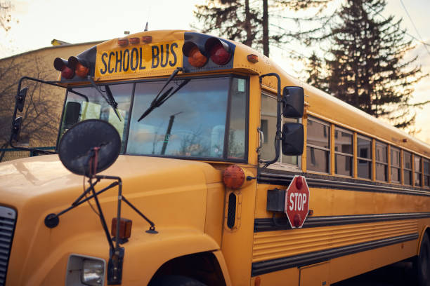 istock empty school bus near the school was closed for quarantine 1216371550