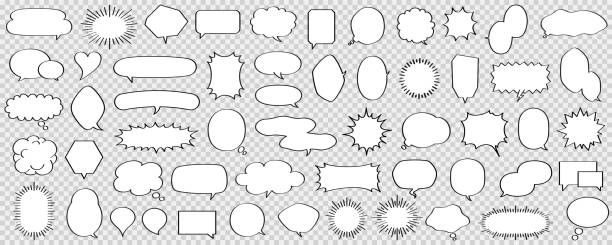 ilustrações de stock, clip art, desenhos animados e ícones de black and white speech bubble set of various shapes - announcement message flash