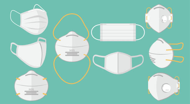 ilustrações de stock, clip art, desenhos animados e ícones de set of breathing protective medical respiratory masks stock illustration - mask vector