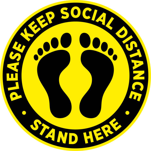 social-distancing-beschilderung oder boden-aufkleber. - wasserkrone stock-grafiken, -clipart, -cartoons und -symbole