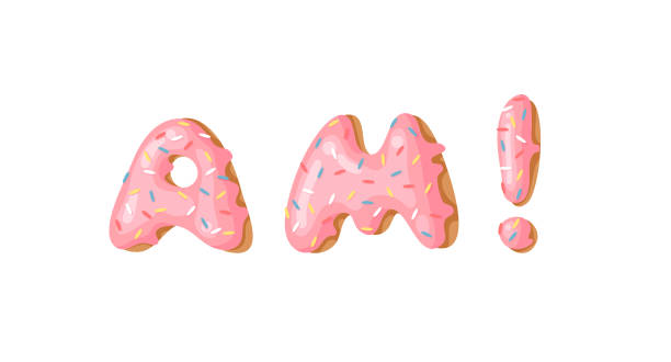 istock Cartoon vector illustration pink donut ABC. Hand drawn Cyrillic font with sweet bun. Actual Creative art bake alphabet 1216376192