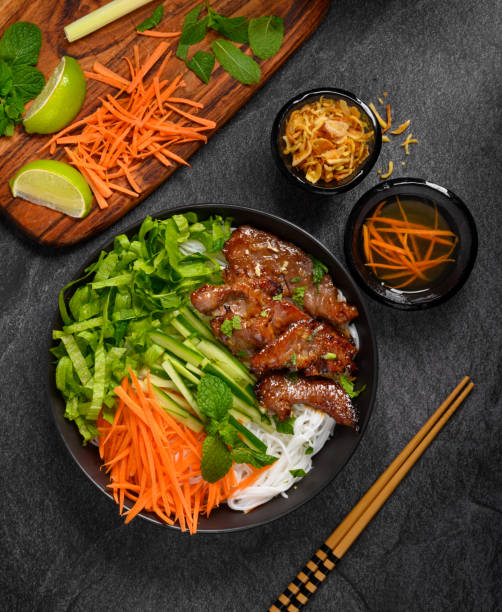 Bun cha rice vermicelli salad with grilled pork