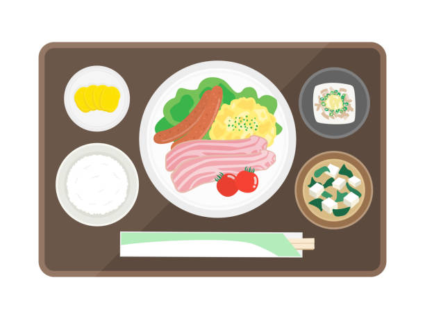 zestaw posiłków - breakfast bacon food tray stock illustrations