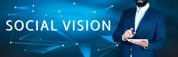istock man hand tablet with social vision text in screen 1216379430