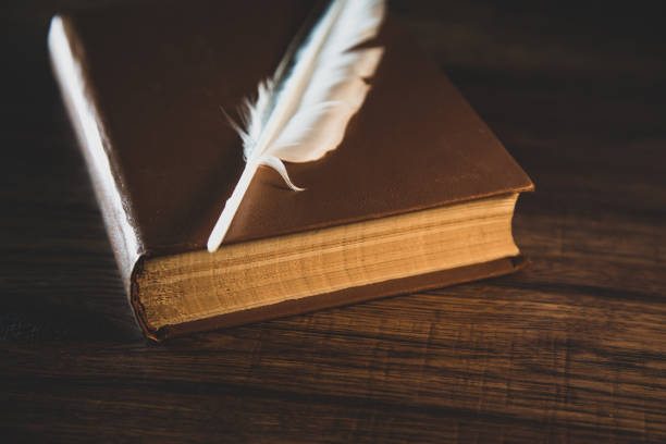 istock feather on book on the wooden table 1216380032
