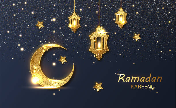 istock Ramadan greeting card on dark background. Arabic Vector illustration. Ramadan Mubarak means Happy Ramadan 1216380813