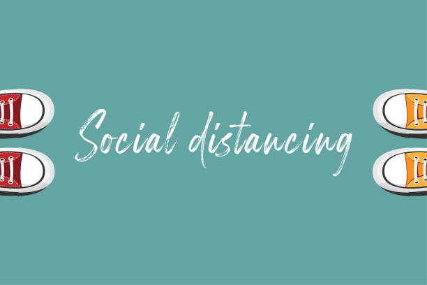 Social distance. two people keep spaced between each other for social distancing, increasing the physical space between people to avoid spreading illness during transmission of COVID-19 outbreak Social distance. two people keep spaced between each other for social distancing, increasing the physical space between people to avoid spreading illness during transmission of COVID-19 outbreak between stock illustrations
