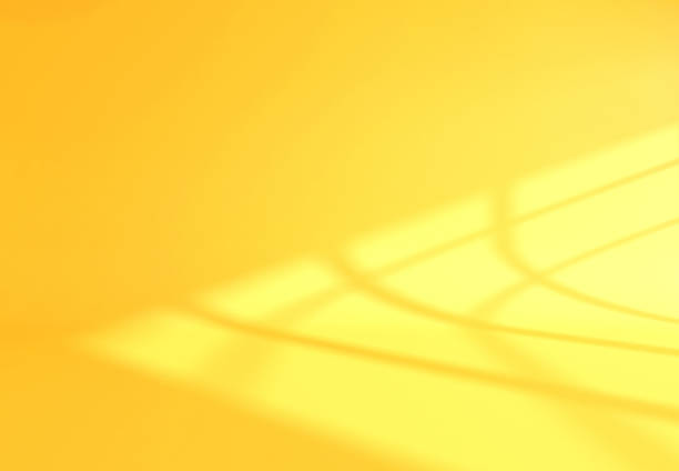 湾曲した黄色のサーフェスと壁背景の 3d レンダリングでの太陽光反射 - home interior contemporary window indoors ストックフォトと画像