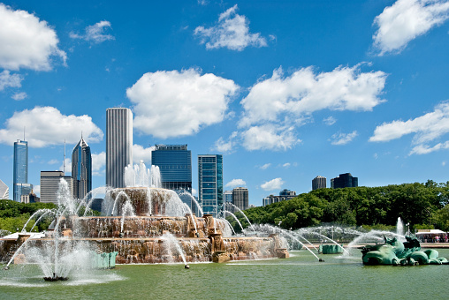 Chicago city with the Buckingham fountain in summer