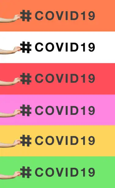 Photo of #covid19. Covid-19 hashtag. Social media concept.