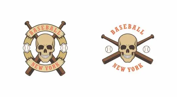 Vector illustration of Color illustration of a skull, crossed baseball bats and ball with text on a white background.