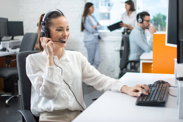 istock Woman customer service worker, call center smiling operator with phone headset working in office 1216391482