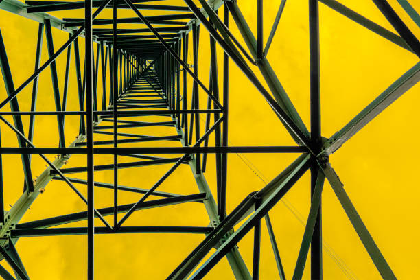 Electrical Power Tower on Yelllow Background. Concept of Electrical or telecommunication distribution on Tellow Background