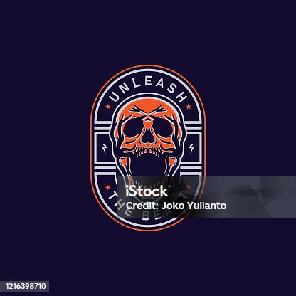 istock Screaming Skull Badge T-Shirt Design Illustration 1216398710