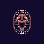 istock Screaming Skull Badge T-Shirt Design Illustration 1216398710