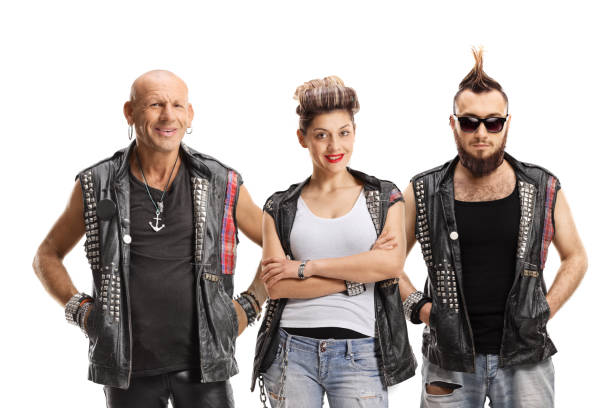 Group of punk people posing isolated on white background