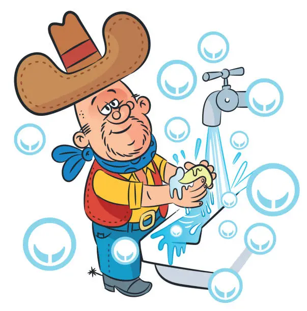 Vector illustration of Cowboy washing hands