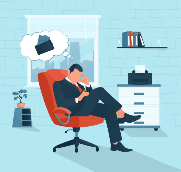 Vector of a sad businessman having financial problem thinking of economy crisis lack of money Vector of a sad businessman having financial problem thinking of economy crisis lack of money depression behavior businessman economic depression stock illustrations