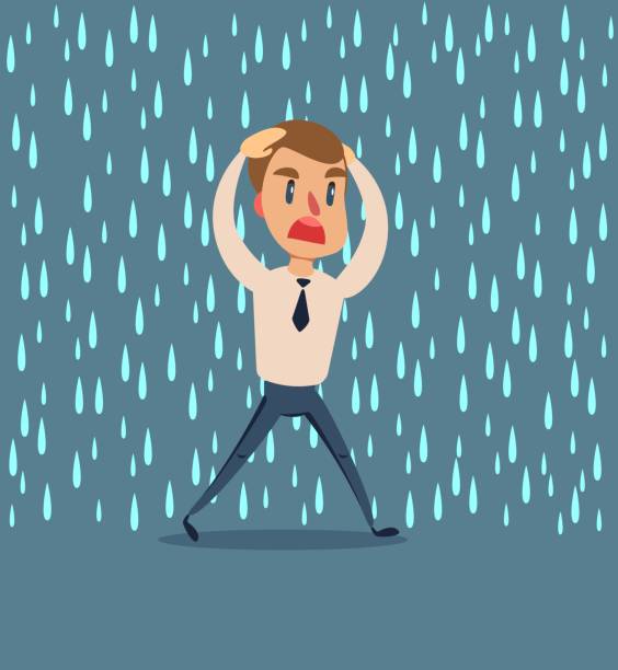 businessman run from the rain businessman run from the rain . Stock flat vector illustration. soaked suit stock illustrations