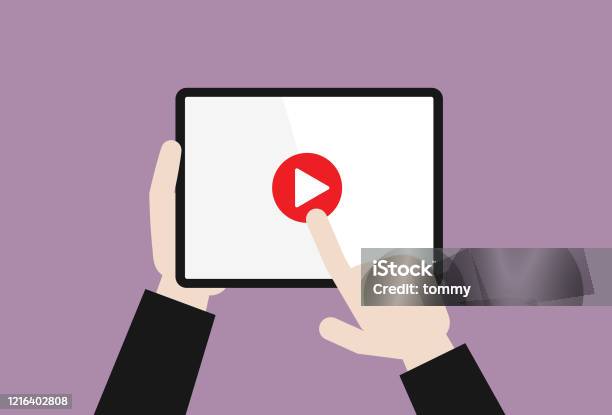 Businessman Pushes A Play Video Button Stock Illustration - Download Image Now - Video Still, Movie, Playing