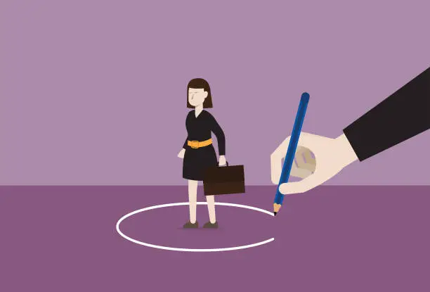 Vector illustration of The manager draws a circle around a businesswoman