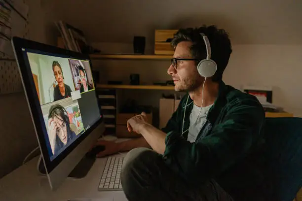 Photo of Having a video conference call with colleagues