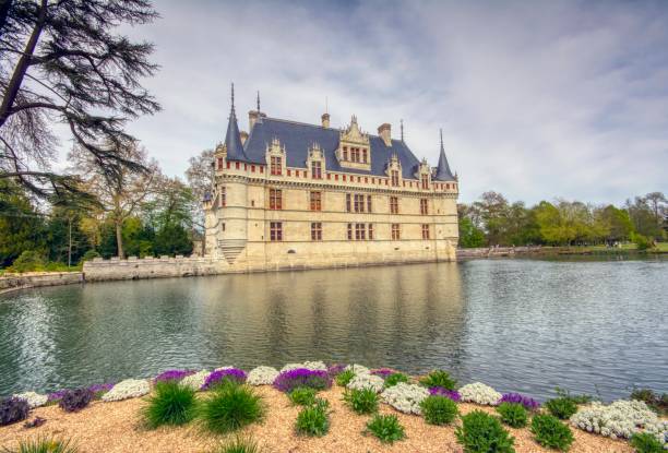 Azay le Rideau, France - April 17,2019: Chateau d'Azay-le-Rideau in Loire Valley, France. Castle of Azay-le-Rideau is one of the travel destinations in Europe. Scenic view of the French castle in spring.