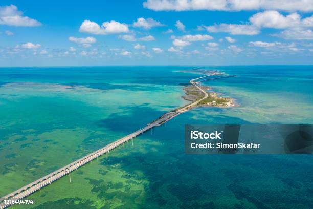 Aerial View Of Bridge And Islands In Sea Key West Florida Usa Stock Photo - Download Image Now
