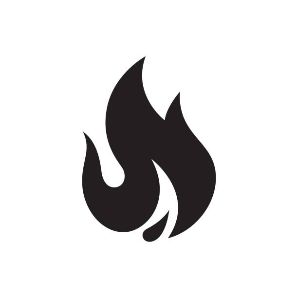 The black vector silhouette of a flame symbol is isolated on a white background. The black flame silhouette is isolated on a white background. A black vector shape, EPS 10. flame silhouettes stock illustrations