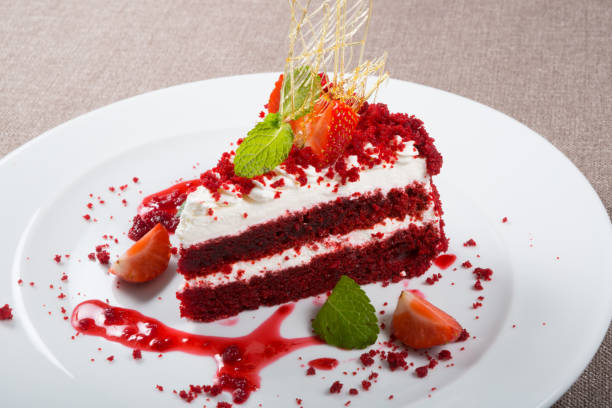 istock Red velvet cake with strawberries and mint 1216405862