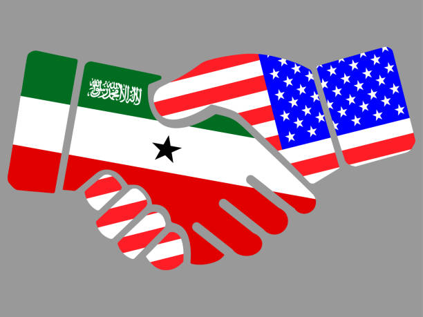 istock Republic of Somaliland and USA flags Handshake vector 1216407440