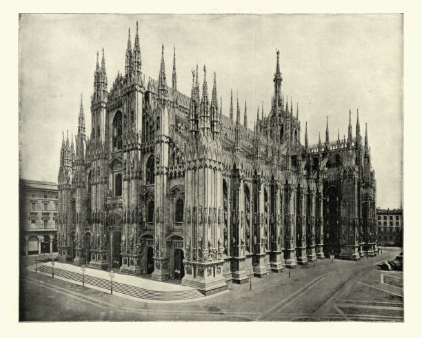 Antique photograph of Milan Cathedral, Italy 19th Century Antique photograph of Milan Cathedral (Duomo di Milano), Italy 19th Century milan photos stock pictures, royalty-free photos & images