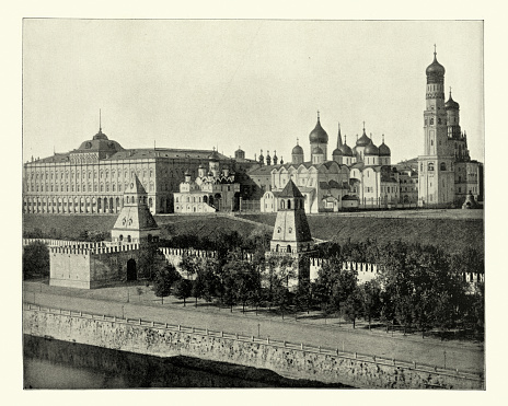 Antique photograph of the Kremlin, Moscow, Russia, 19th Century
