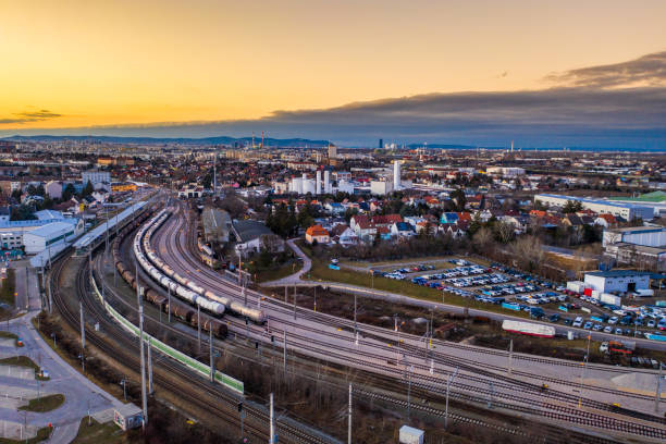 istock Aerial view of Vienna at sunset, Austria 1216409643