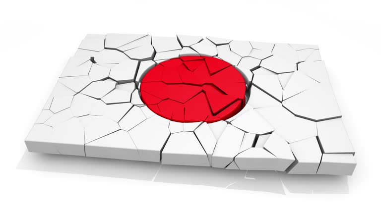 Japanese flag. The national flag is broken. receive damage. 3D animation