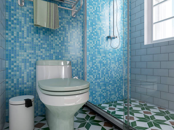 istock 3D rendering,Clean modern residential bathroom and toilet design, which is equipped with washstand, toilet and shower equipment, etc. 1216414107