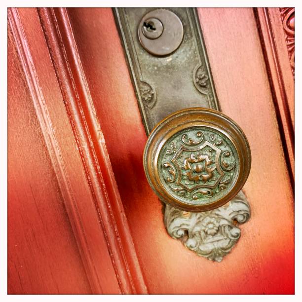 istock Old Red Door Close Up 1216414931