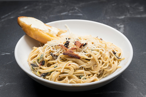 Bowl of fresh alfredo pasta.