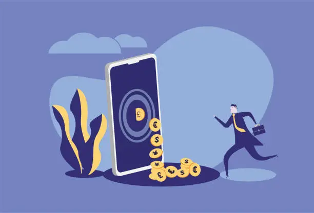 Vector illustration of A lot of money is dropped from the phone