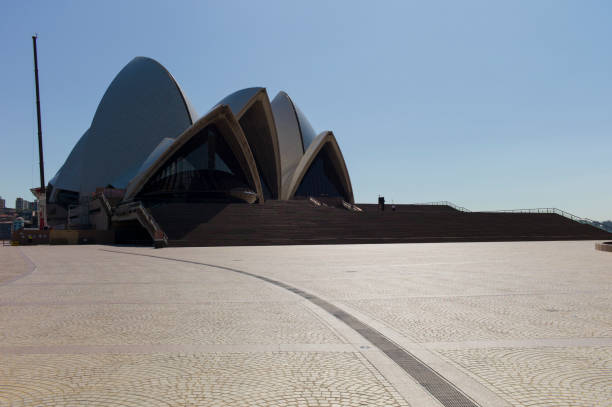 Sydney Opera House with no people nearby after Sydney lockdown announcement during Covid-19 outbreak. 03/31/2020.